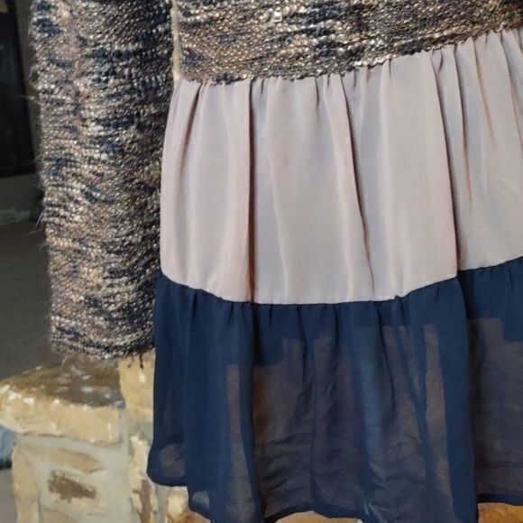 Entro Woven Layered Peplum Top Navy and Cocoa Sz S - Picture 7 of 11